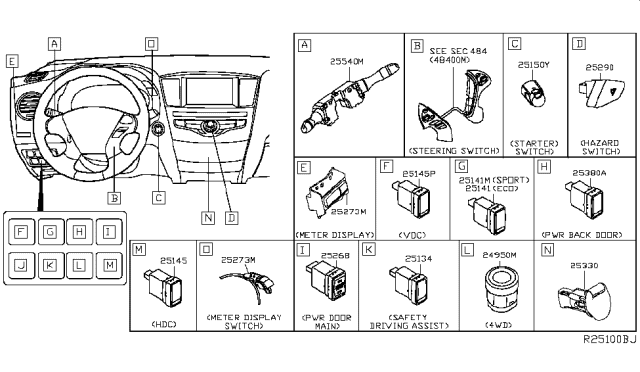 2015 Nissan Rogue Switch Assembly-Sport Mode Diagram for 251413SG0A