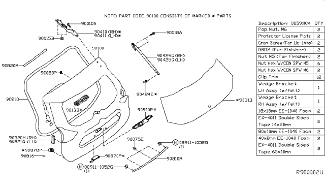 2016 Nissan Rogue  Seal-Back Door, Upper Diagram for 908204BA0A