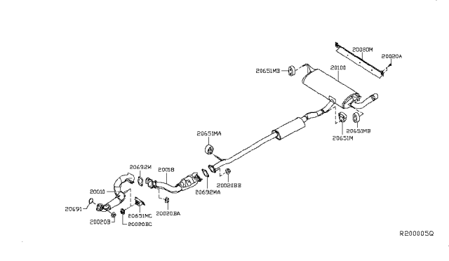 2017 Nissan Rogue  Exhaust Tube Front Diagram for 200104BA4A