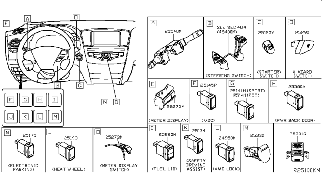 2018 Nissan Rogue  Switch Assy-Ignition Diagram for 251504BJ0A