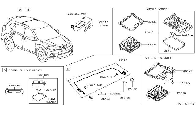 2018 Nissan Rogue Bulb - Vanity Mirror Diagram for 264474BA0A