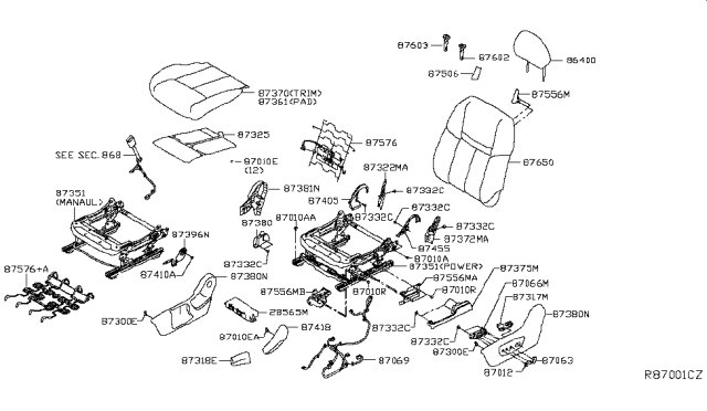 2018 Nissan Rogue  Heater Unit-Front Seat Cushion Diagram for 873354BH2A