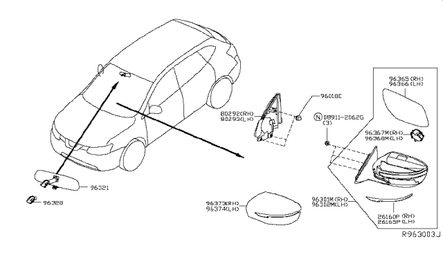 2017 Nissan Rogue  Door Mirror Assy-LH Diagram for 963024BA0A