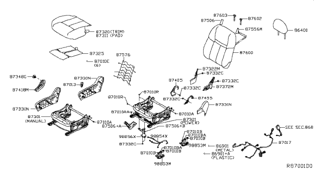 2019 Nissan Rogue  Cap-Recliner Handle Diagram for 873484BA4A