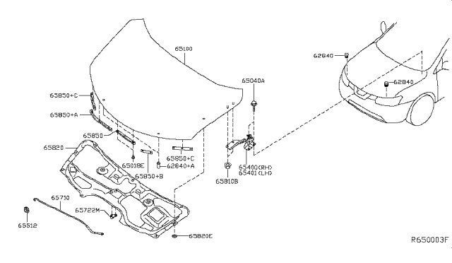 2017 Nissan Rogue Sealing Rubber-Hood Diagram for 658101PA0A