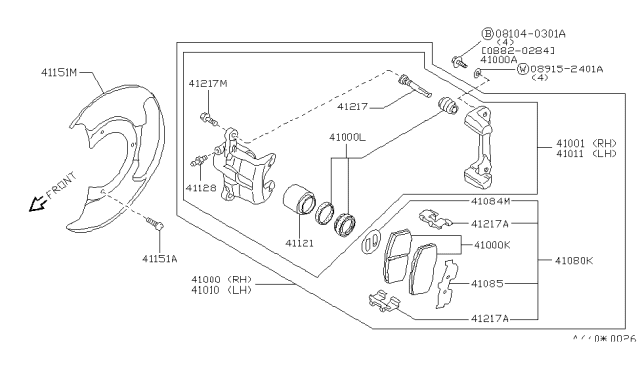 1986 Nissan Pulsar NX Disc Brake Pad Kit Diagram for 4106014A25