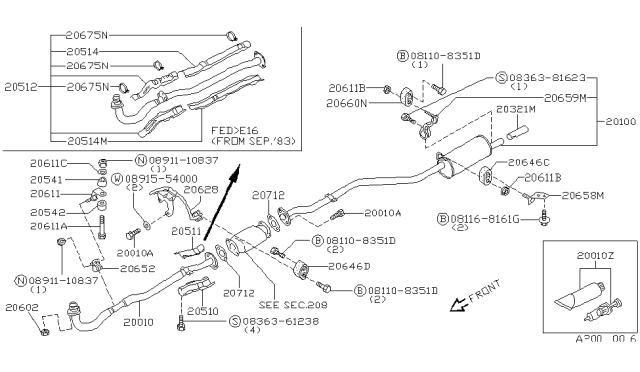 1984 Nissan Pulsar NX  Washer Diagram for 0891554000