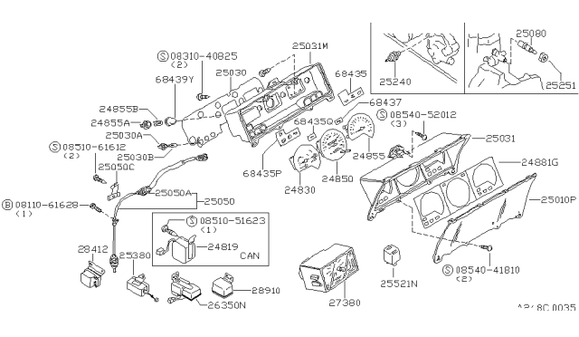 1983 Nissan Pulsar NX  Speedometer Assembly Diagram for 2485037M01