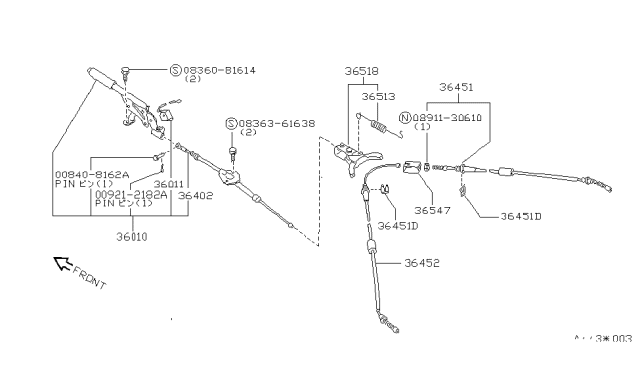 1983 Nissan Pulsar NX Cable ASY Brake Diagram for 3653109A01