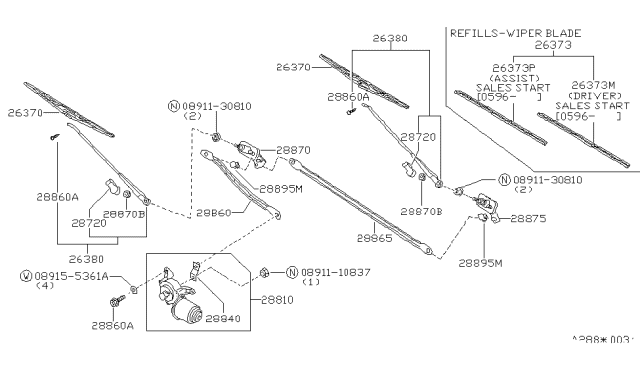 1985 Nissan Pulsar NX  Window Wiper Blade Assembly Diagram for 2889006M60