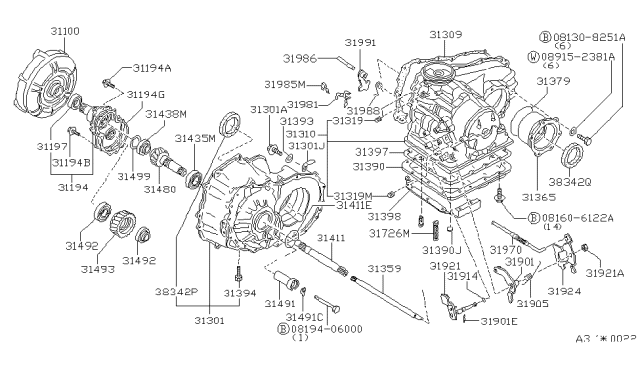 1984 Nissan Pulsar NX Housing Covert Diagram for 3130001X10