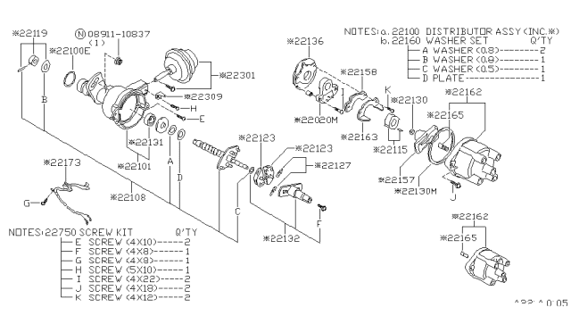 1986 Nissan Pulsar NX  Distributor ASY Diagram for 2210033M01
