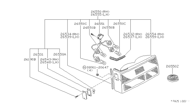 1986 Nissan Pulsar NX  Bulb Diagram for 2671789911