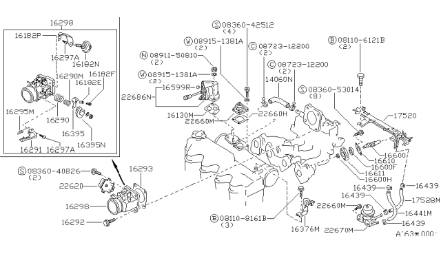 1984 Nissan Pulsar NX Rubber INSULATOR Diagram for 16636N1400