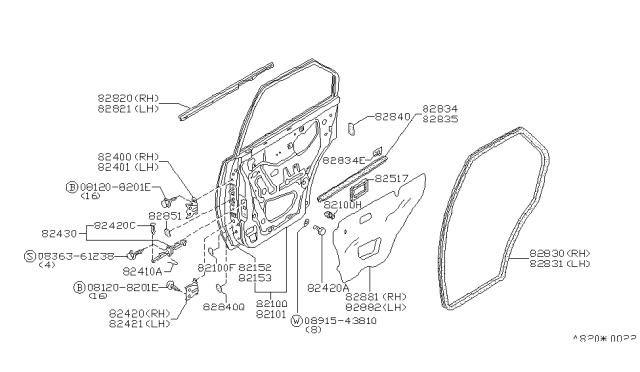 1984 Nissan Pulsar NX WEATHERSTRIP-Rear RH Diagram for 8283001M01