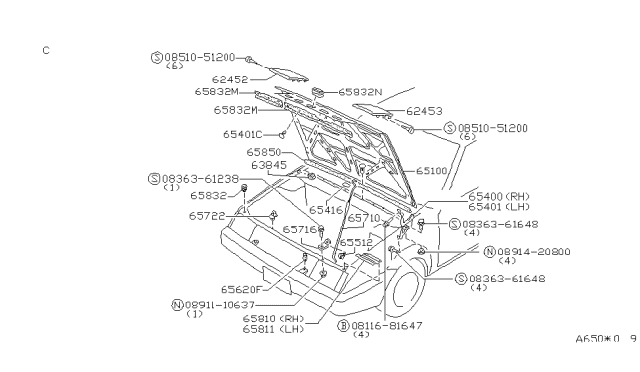 1986 Nissan Pulsar NX  Rubber Seal Diagram for 64895W7700