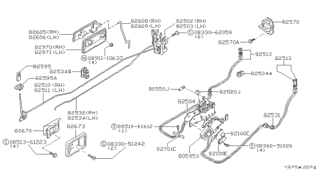 1985 Nissan Pulsar NX  Rear Right Passenger Door Lock Actuator Diagram for 8252006M10