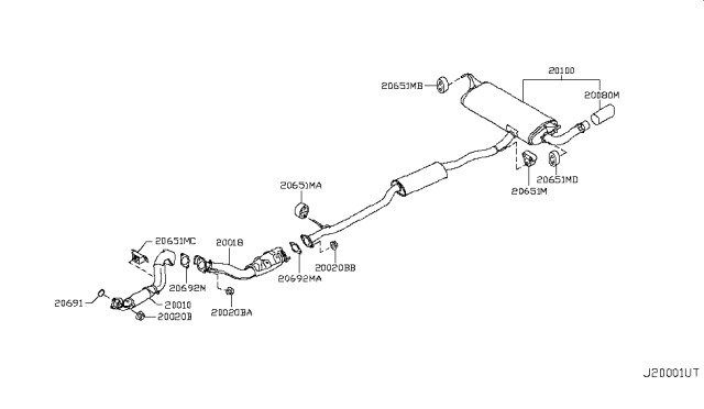 2013 Nissan Rogue  Exhaust Tube Assembly, Front Diagram for 20010JG30A