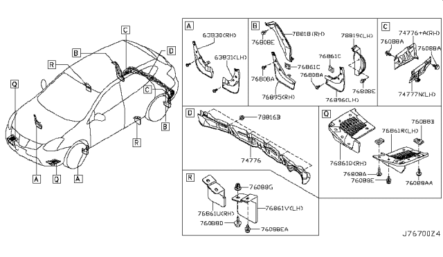 2015 Nissan Rogue  MUDGUARD-Center, Rear RH Diagram for 768561VK0A