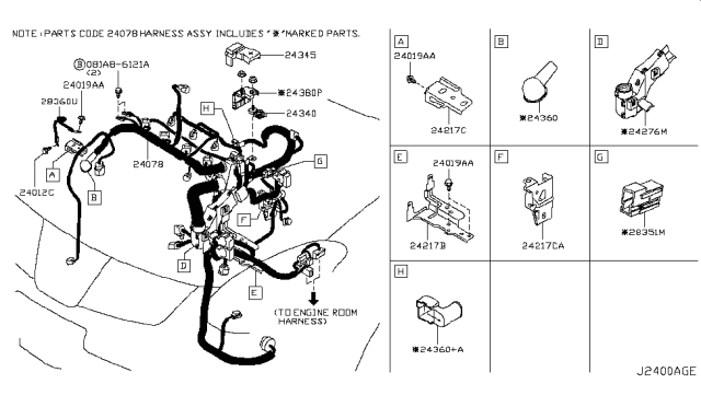 2014 Nissan Rogue Bracket-Harness Clip Diagram for 24239JA01B