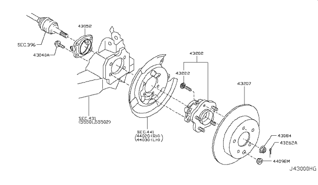 2013 Nissan Rogue  Hub Assembly Rear Diagram for 43202JG01A