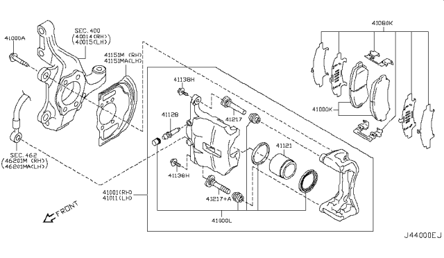 2014 Nissan Rogue  CALIPER Assembly-Front LH, W/O Pads Or SHIMS Diagram for 41011JE00A