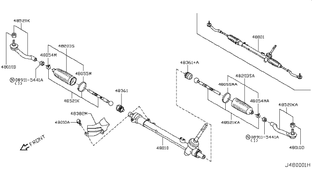 2009 Nissan Rogue  Gear & Linkage-Steering Diagram for 48001JM000