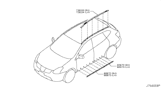 2012 Nissan Rogue  Moulding-Roof Drip, LH Diagram for 73853JM000