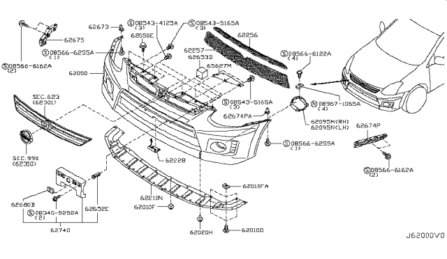 2012 Nissan Rogue  Bracket-Front Bumper Diagram for 62222JM00A