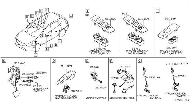 2011 Nissan Rogue Switch Assy-Power Window, Assist Diagram for 254111FA0A