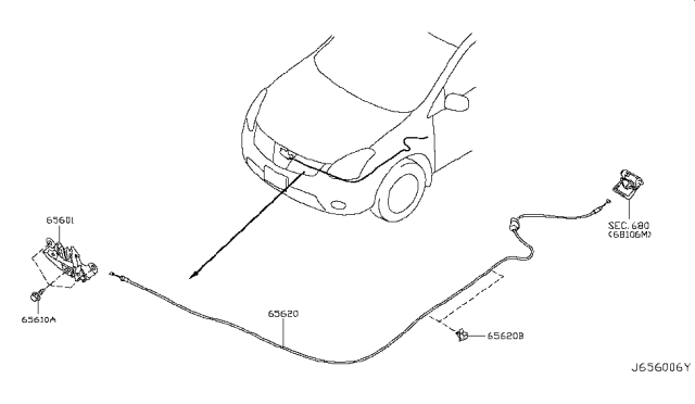 2014 Nissan Rogue  Male Assy-Hood Lock Diagram for 65601JM00A