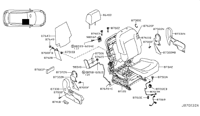 2009 Nissan Rogue Finisher Assy-Cushion, Front Seat RH Diagram for 87330JM00A