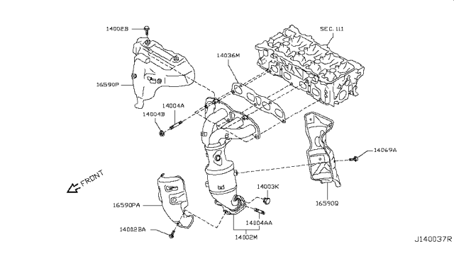 2014 Nissan Rogue Gasket-Exhaust Manifold, A Diagram for 140363TA0B