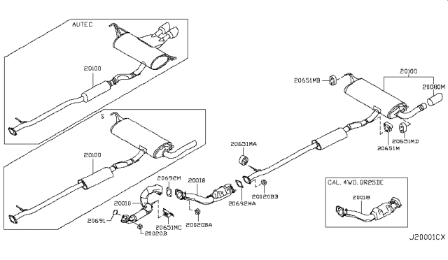 2009 Nissan Rogue  Exhaust, Main Muffler Assembly Diagram for 20100JM00B
