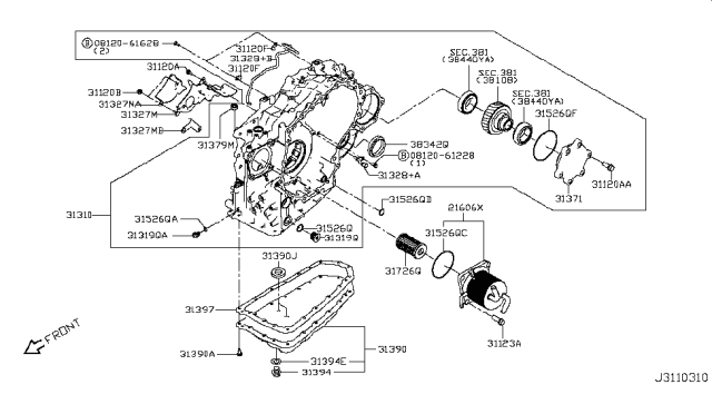 2010 Nissan Rogue  Bolt Diagram for 313771XK3B