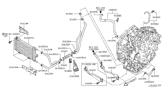 2009 Nissan Rogue Hose-Oil Cooler To Engine Diagram for 21636JG300