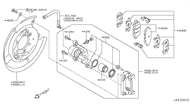 2008 Nissan Rogue  CALIPER Assembly-Rear LH, W/O Pads Or SHIMS Diagram for 44011JG00A