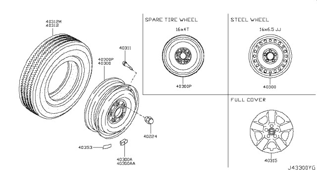 2008 Nissan Rogue  Wheel Assy-Disc Diagram for 40300JM00B