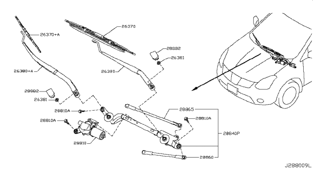 2014 Nissan Rogue Windshield Wiper Arm Assembly Diagram for 28881JM00A