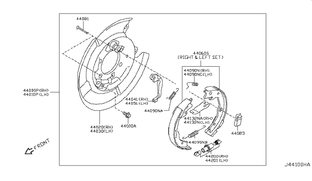 2009 Nissan Rogue  Shoe Set Parking Brake Diagram for D4060CY001