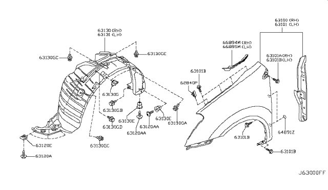 2010 Nissan Rogue  Bumper-Hood Diagram for 65158JM00A