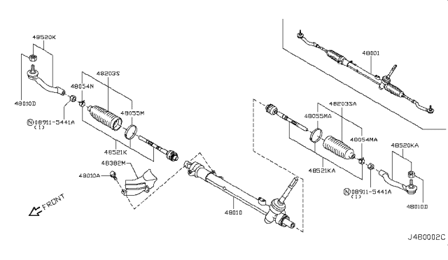2014 Nissan Rogue  Gear Assy-Steering Diagram for 48010JM00C