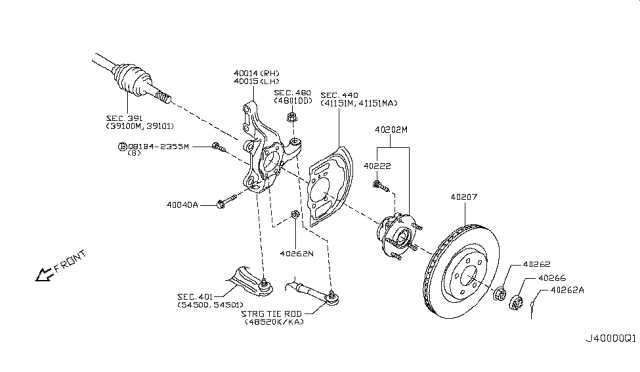 2010 Nissan Rogue  Spindle-KNUCKLE, LH Diagram for 40015JG000