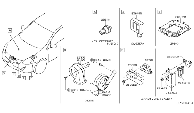 2014 Nissan Rogue  Sensor-Air Bag Front Center Diagram for K85813TS0A