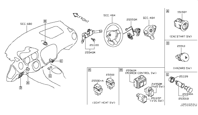2011 Nissan Juke Switch Assy-Mirror Control Diagram for 25570CT00B