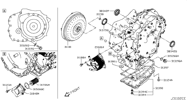 2014 Nissan Juke  Cooler Assembly-Auto Transmission Oil Diagram for 216063TX0A