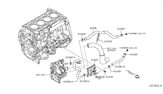 2016 Nissan Juke Hose Water Diagram for 213061KC1C