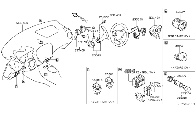 2014 Nissan Juke Switch Assembly - Vehicle Dynamics Control Diagram for 251454CL0A