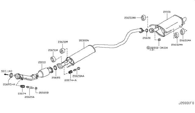 2011 Nissan Juke Exhaust Tube Front Diagram for 200101KM0A