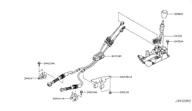 2016 Nissan Juke Manual Transmission Control Cable Assembly Diagram for 344131KG0A